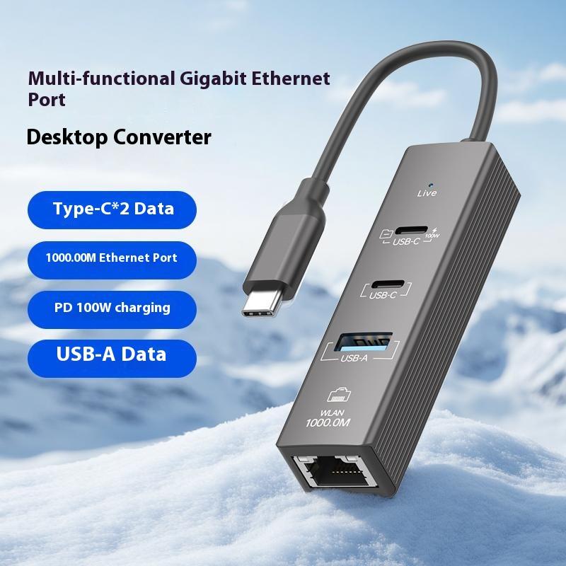 4 In 1 Gigabit Ethernet Adapter 1000 Mbps LAN USB 3.0 Data Transfer PD 100W Charging Type C Hub