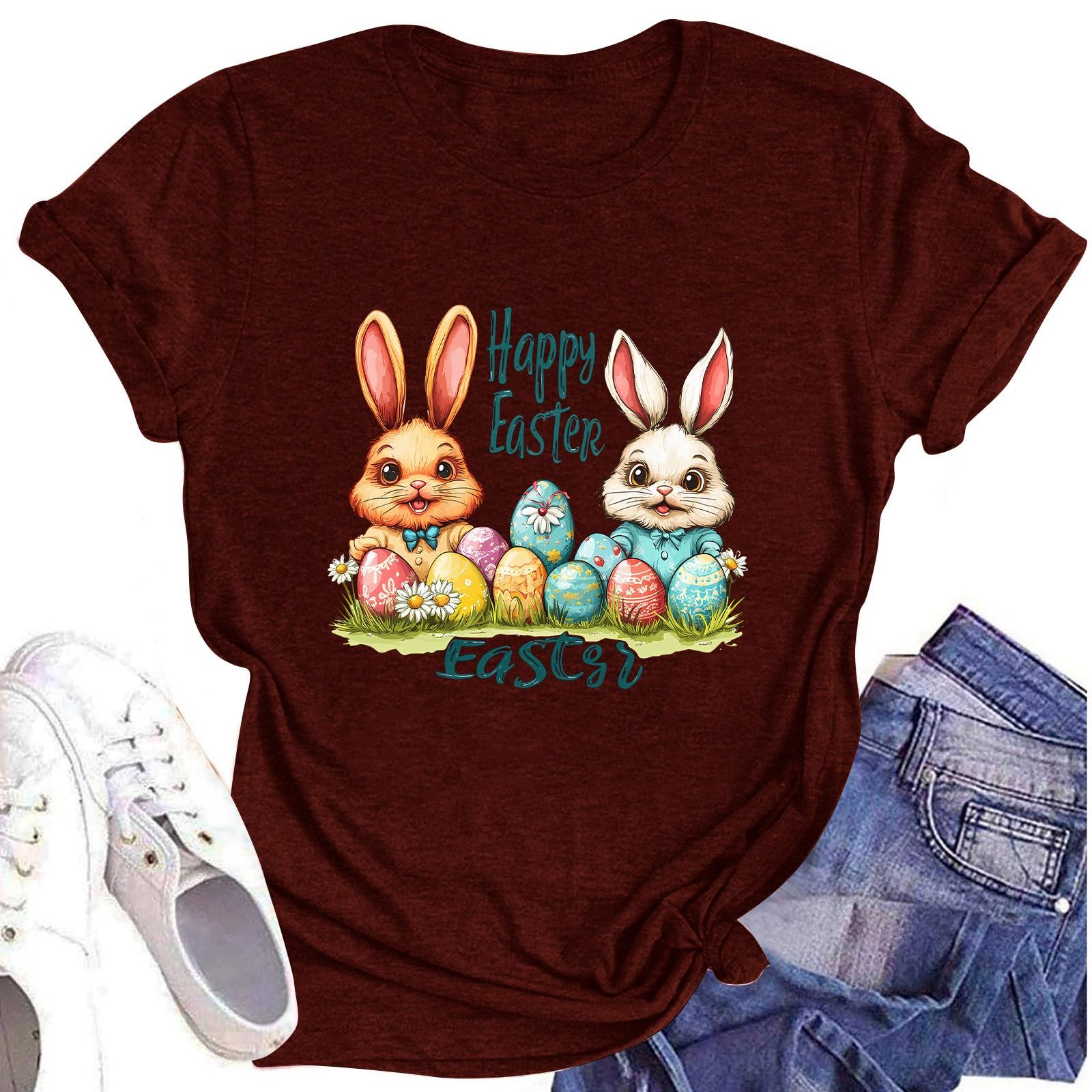 

Women s Top Round Neck Casual Printed Short-sleeved T-shirt Top M винний