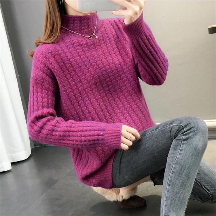 Korean-Japanese Style Autumn/Winter Thick Loose Pullover Sweater for Women with Half High Neck.