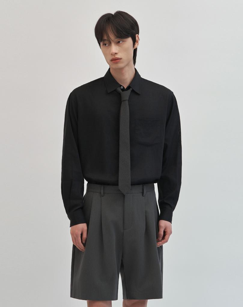 WORK ON BODY OFF Claire Semi-Overfit Linen Shirt [Black]