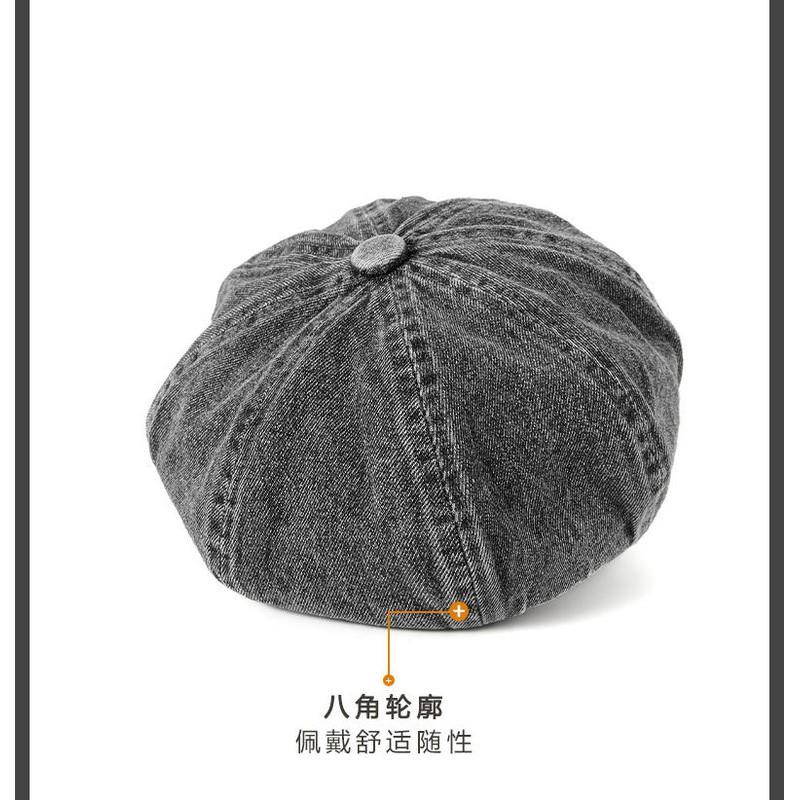 Cotton Washed Newsboy Cap In Denim Style Retro Round Top Hat Women Outdoor Sun Protection
