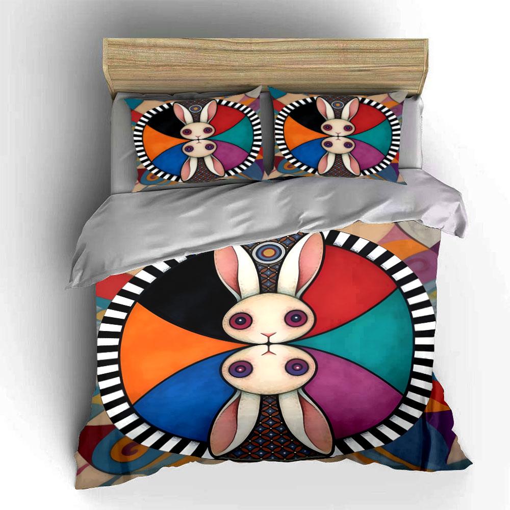 Colorful Rabbit Design Decor Set Soft Comfortable Duvet Cover Bedding Set Included 1*Duvet Cover & 2*Pillowcases, Gift