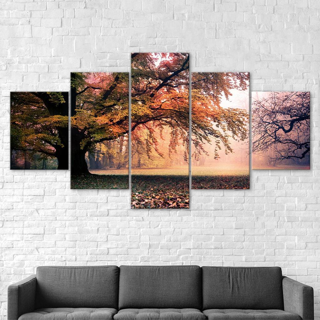Autumn Forest Tree Majestic Scenery 5 Piece Canvas Wall Art Multi Panel Print Modern Poster Home Decor Picture Gift For Him For Her