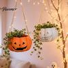 Hanging Planter for Indoor Plants Pumpkin Shaped Plant Pot, 4.3 Inch Lightweight Resin Flower Adjustable Durable Rope Mini Pots Outdoor Garden