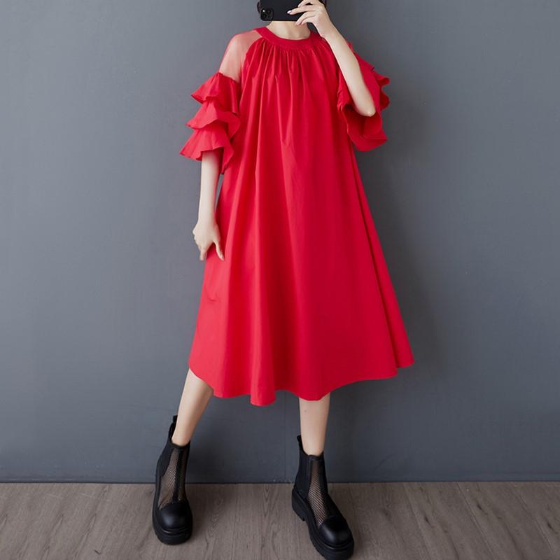 Kurzarm Plus Size Vintage Neu in Kleidern für Damen lässig locker Midi langes Sommerkleid