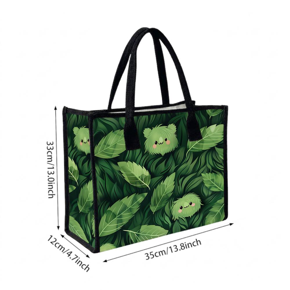 Cute Green Leaf Tote Bag Casual Portable Shopping Handbag for Daily Use