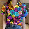 2568 Hawaiian Flower Women's Shirt Colorful Flower Holiday Short Sleeve Top Comfortable Fabric Colorful