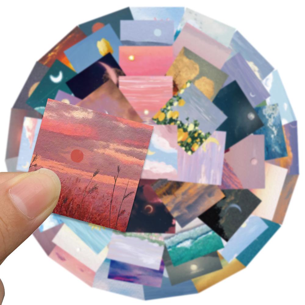 50Pcs Oil Painting Landscape Graffiti Stickers for Personalizing Luggage, Guitar, Smartphone, Laptop, and Window Decoration