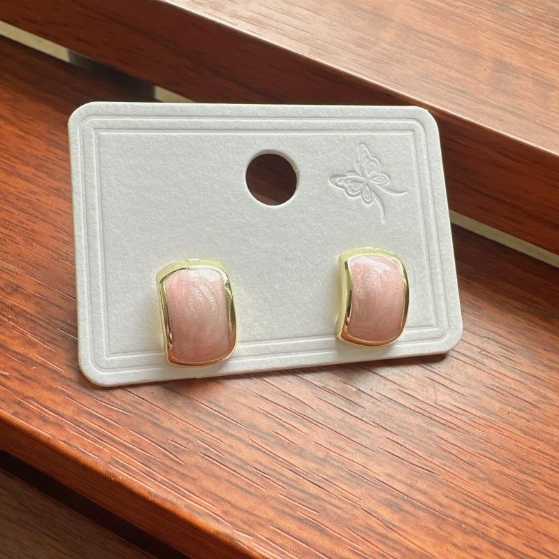 Exquisite Geometry Arc C Shaped Square Stud Earrings Women Simple Coffee Color Enamel Glaze Curved Ear Jewelry Christmas Gift