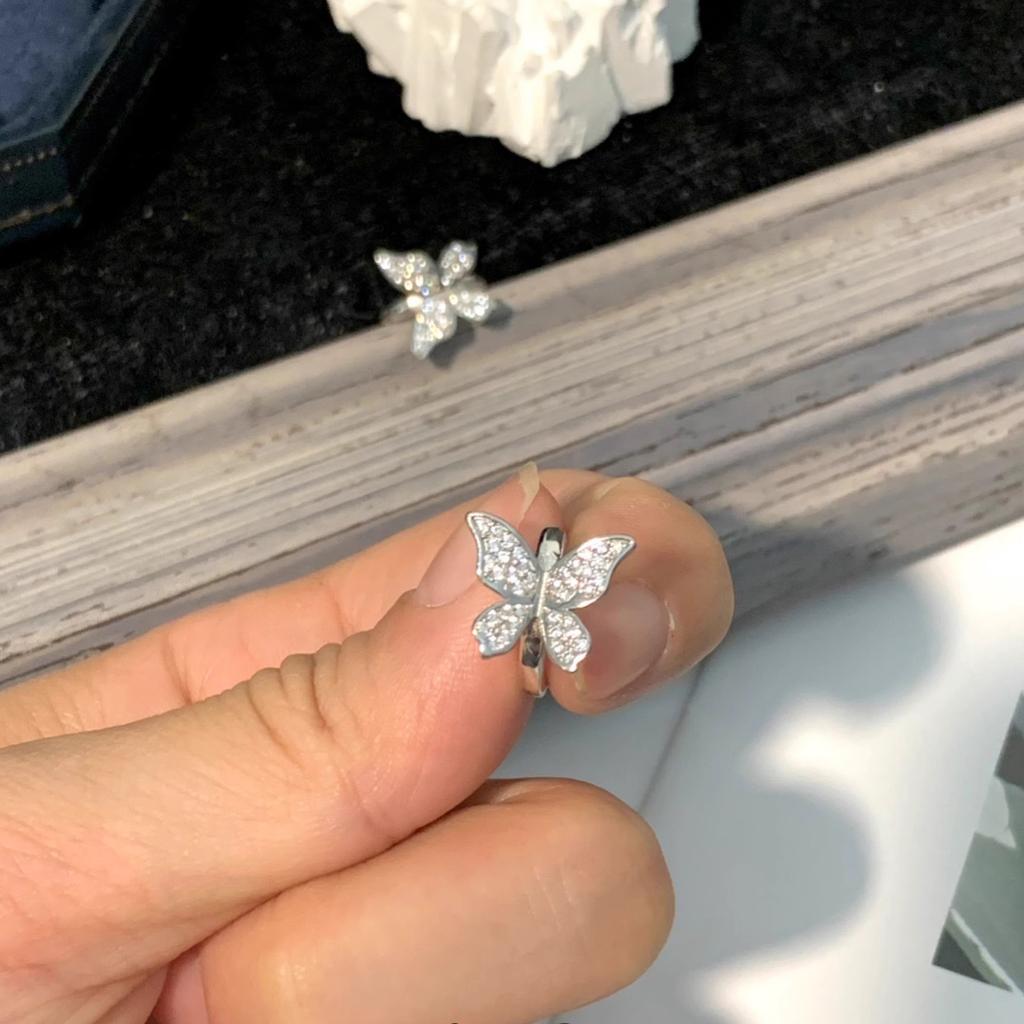 Micro Inlaid Butterfly Earrings Fairy Ear Buckle Inlaid Zirconia Commuting with Ins Wind Small Studs Long-Lasting Color Office Versatile Daily Wear