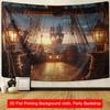 Nautical Pirate Ship Backdrop - Sunset Deck Lanterns Ocean Background