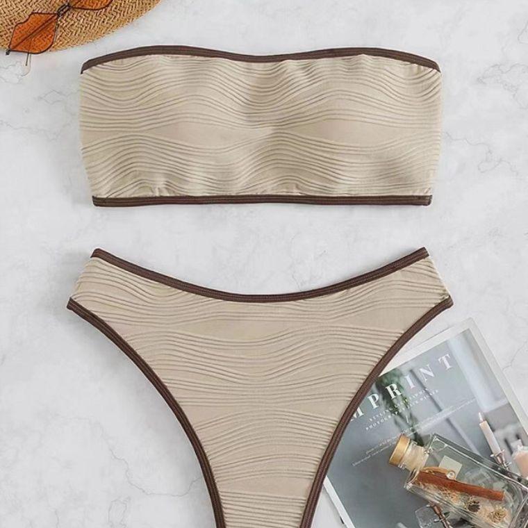 Moda de Bañadores para Mujer 2025 Europeos y Americanos sin Tirantes Hombros Descubiertos Adelgazantes