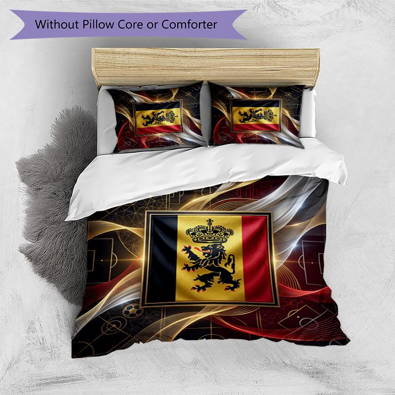 Set Biancheria da Letto Stampata Calcio Belgio 3 Pezzi Copriletto Traspirante Accogliente come Regalo per Inaugurazione Casa o Festa