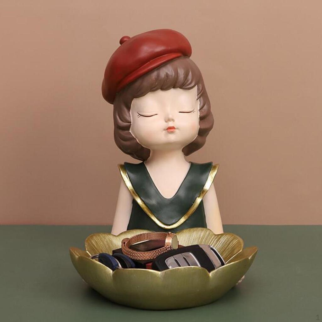 Buy Cute Girl Figurine Storage Tray Key Holder Statue for Tabletop