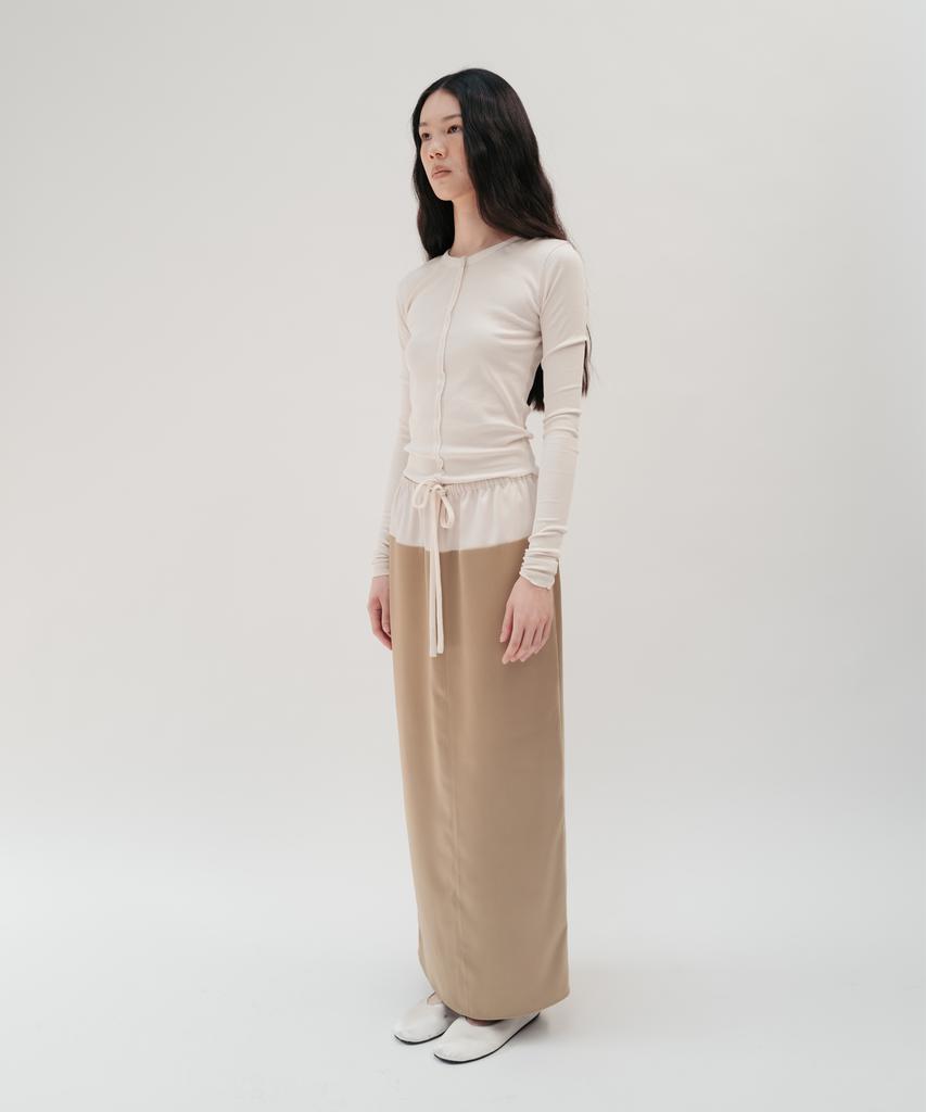 Bopeu Saba Contrast Satin Skirt (Beige)