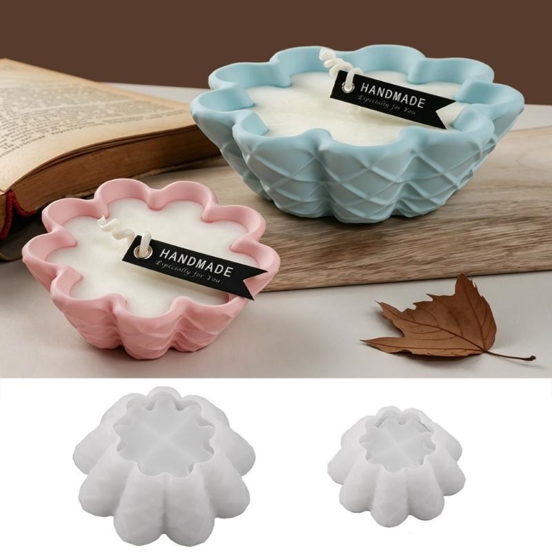 Large Round Silicone Mold For Making Waffle Bowl Candle Jewelry Dish And Soap Tray With Diamonds Texture Design