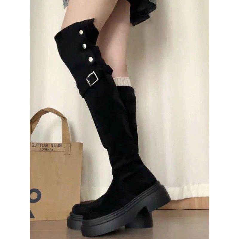 Long boots spring new fashion retro knee fold thick sole two wear versatile tall thin boots