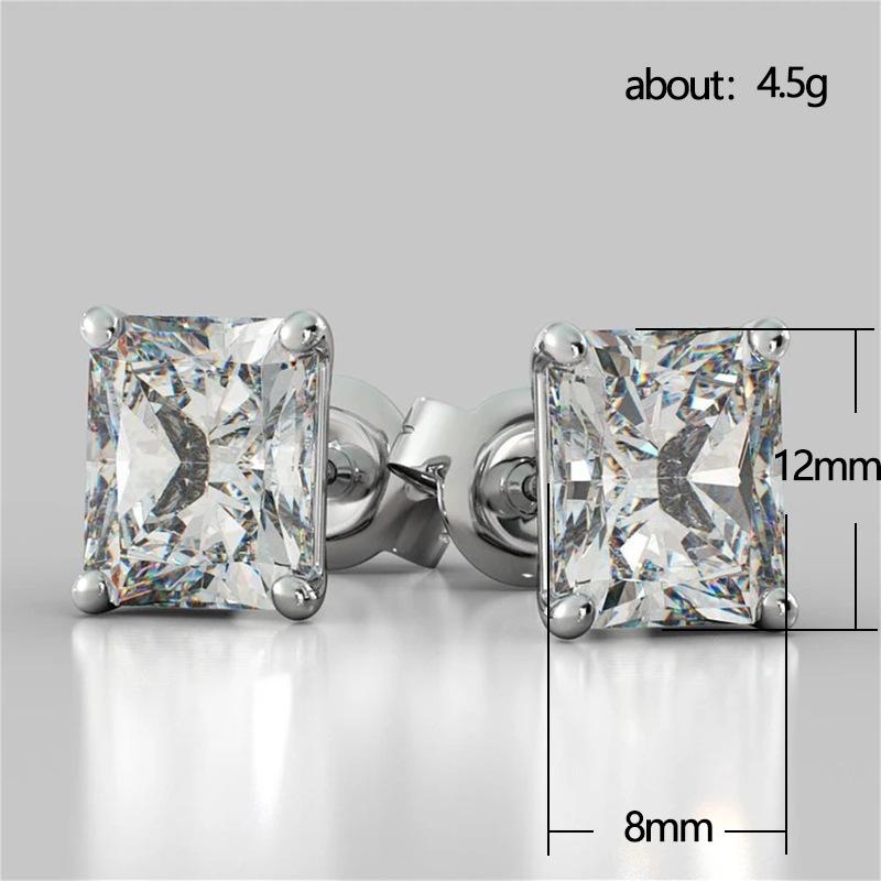 Rectangular cut transparent zircon earrings