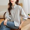 Lapel Striped Shirt for Women's Spring Clothes New Tops High-end Casual Pearl Button Shirt