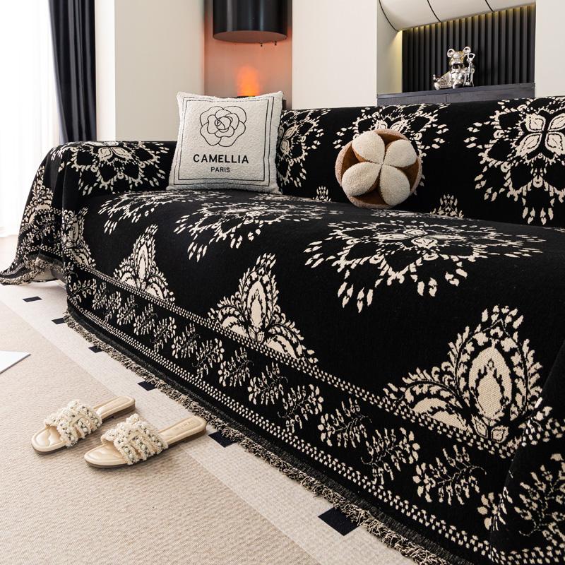 

Чехол на диван в скандинавском стиле, полный чехол, тканевый, с вышивкой, настраиваемый, универсальный для четырех сезонов, простыня для дивана, аксессуары для домашнего декора 180*200cm чёрный