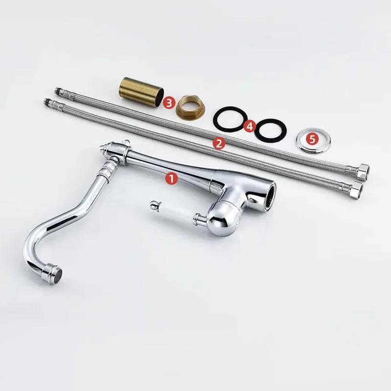 Antique Brass Kitchen Faucet Ceramic Handle Deck Mount Basin Sink Faucet 360 Rotate Mixer Taps Hot Cold Water Faucet Crane