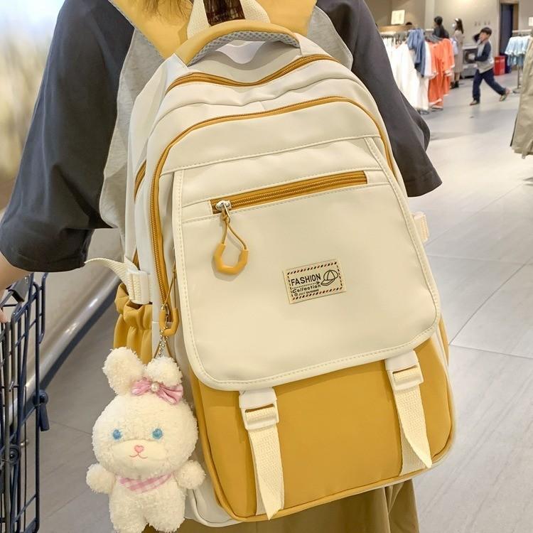 Trendy Girls' High School Backpack With Colorful Contrast Design Soft Retro Bookbag For Teens