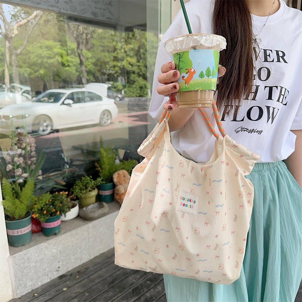 Korean Cartoon Canvas Tote Bag for Women - Large Capacity Handbag for Shopping & Work