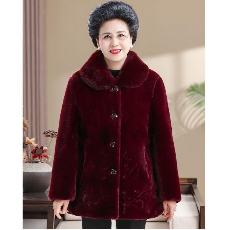 Thick Warm Winter Coat for Senior Women Luxury Fur Lined Jacket Fashionable Outfit for Elderly Ladies