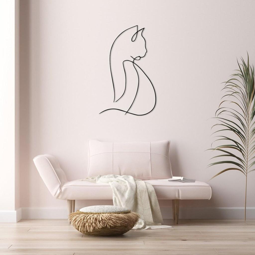 Metal Line Cat Silhouette Wall Art - Modern Minimalist Iron Decor
