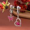 2pcs Cute Fake Belly Ring for Women - Pink CZ Heart & Butterfly Dangle Clip On Navel Rings, 304 Stainless Steel, Non-Pierced