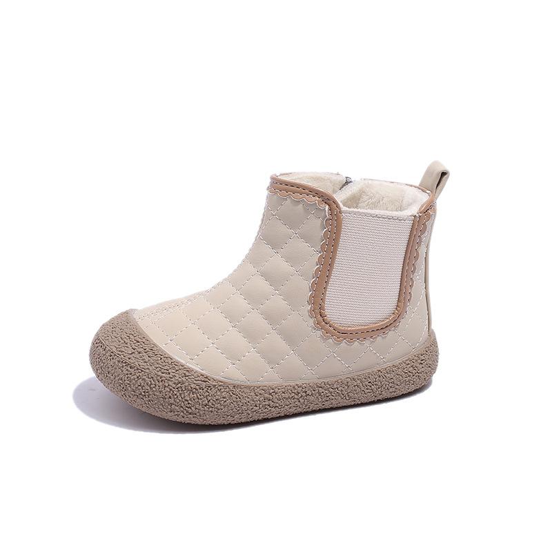 Girls' Short Boots Autumn and Winter New Baby Leather Boots Two Cotton Cotton Shoes Soft Sole Korean Version Warm and Non-slip Boots Tide