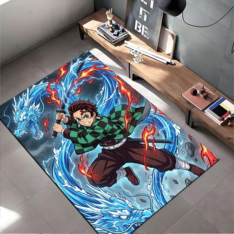 Anime Warrior with Fire Dragon suitable as a non-slip mat for the living room or bedroom sofa