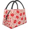 Red Heart Pattern Valentine's Day Lunch Bag Portable Reusable Insulated Lunch Box for Women Men Tote Bag for Work Travel Picnic