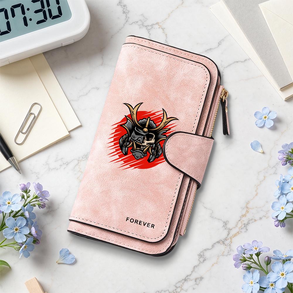 Samurai Skull Pattern Long Wallet Portable Card Holder Fashion Daily Use Purse
