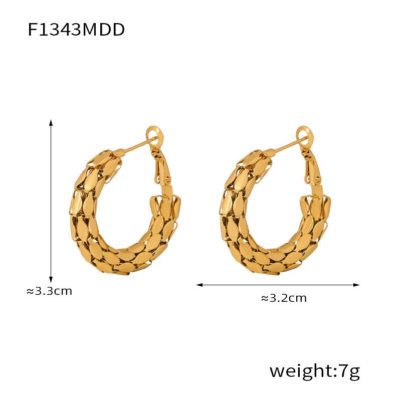 European and American Style Geometric Hollow Chain Design Titanium Steel U-Shaped Earrings