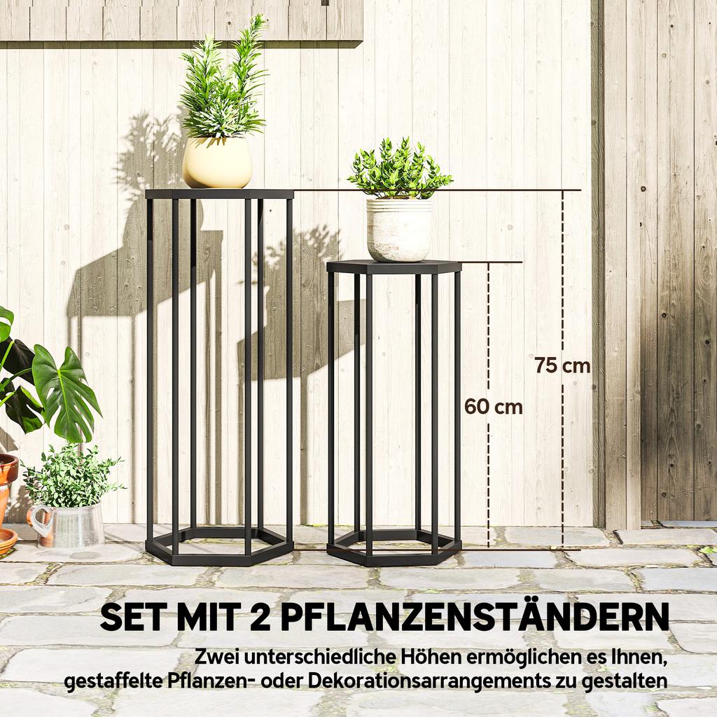Set of 2 Plant Stands for Indoor and Outdoor Use, Hexagonal Metal Flower Pot Holders for Garden, Patio, Balcony