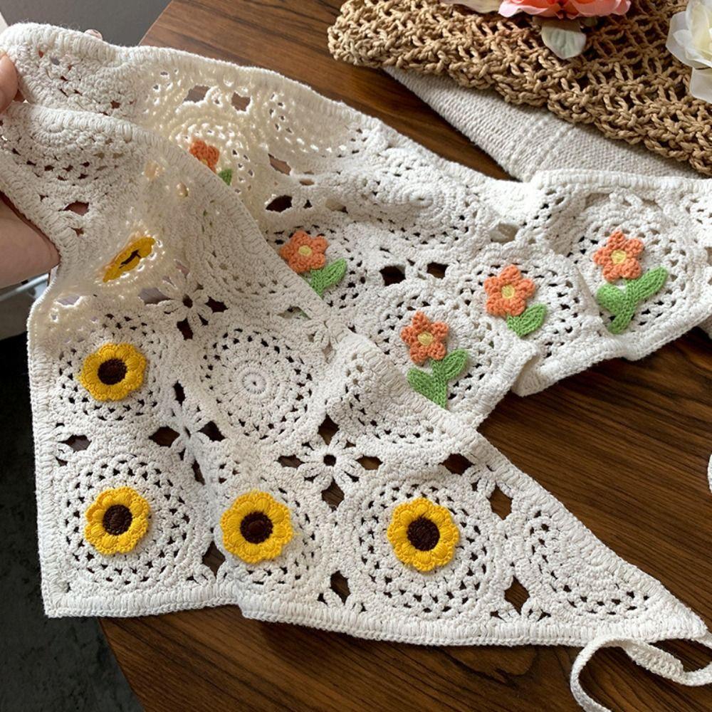 Sweet Floral Knitted Headband Flower Crochet Bandana Elegant Ethnic Style Turban  Children