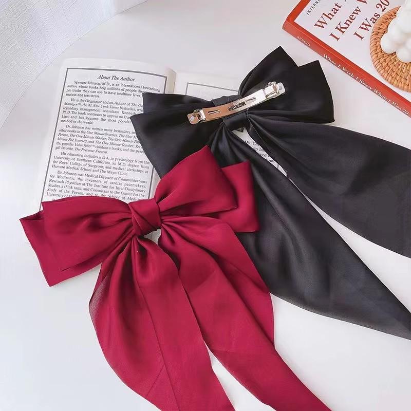 Solid Soft Satin Large Bow Ribbon Hair Clip For Women Girls Sweet Ornament Headbands Hairpin Barrette Fashion Hair Accessories