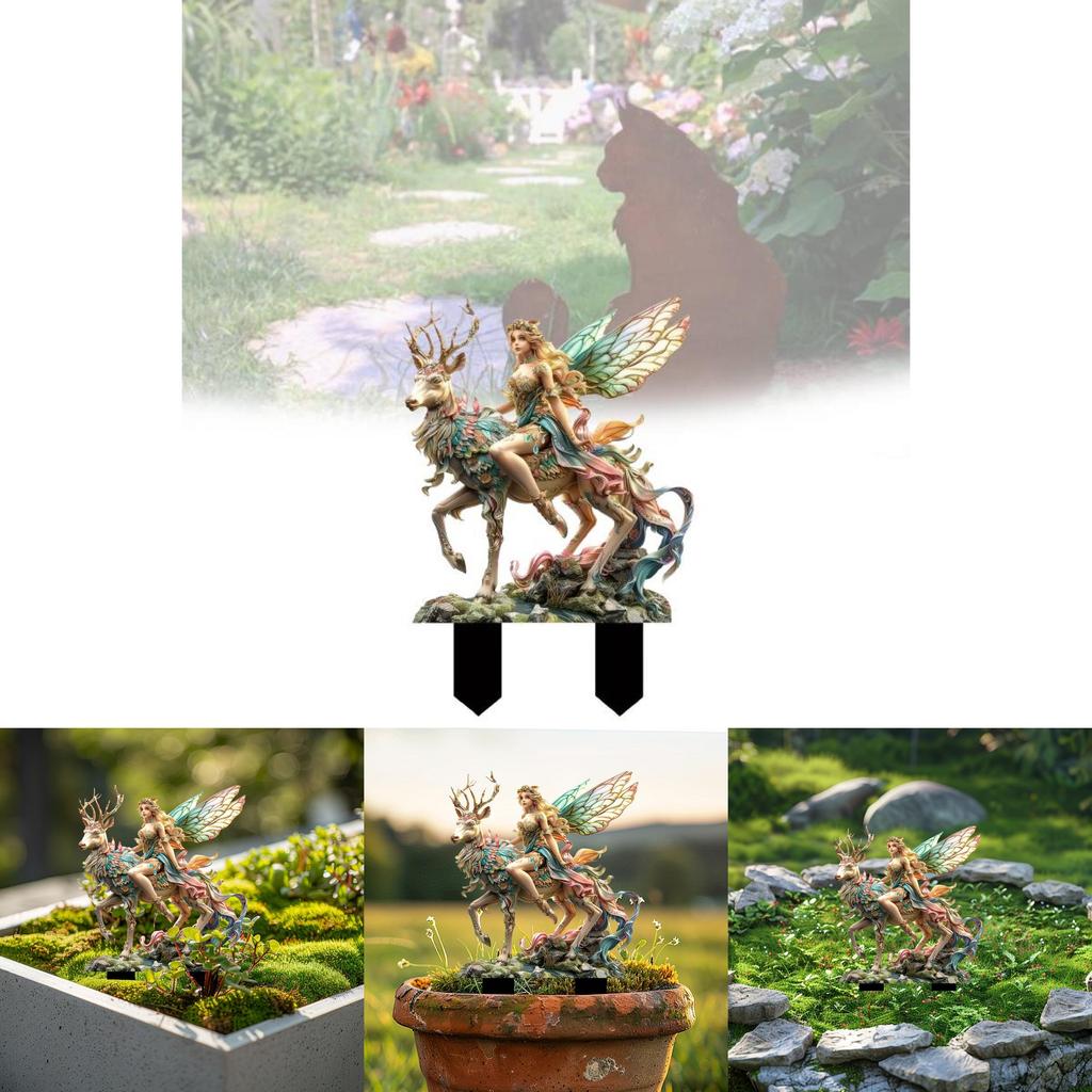 Whimsical Magical Deer And Forest Fairy Acrylic Garden Decoration Stake For Lovely Patio Charm