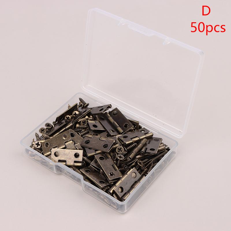 50Pcs/Box Hinges + 200 Screws Iron Gold Silver Black Bronze 4 Holes Durable Furniture Hardware Mini Hinge Decor
