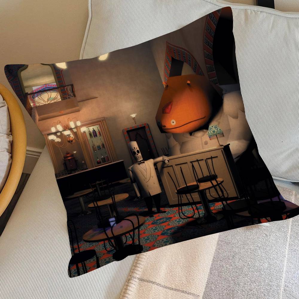 Pillow Covers Cartoon Sofa Decorative Home Double-Sided Printing Short Plush Cute Cushion Cover Classic G-G-Grim Fandango Game