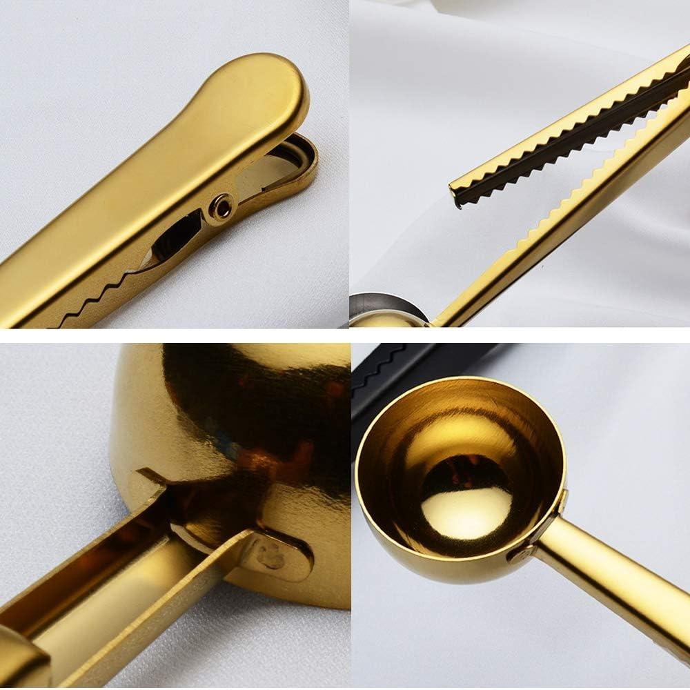 1 Pack Coffee Spoon with Clip Black 2 In1 Stainless Steel 1 Tablespoon Grinding Measuring Spoon with Bag Clip for Coffee and Tea