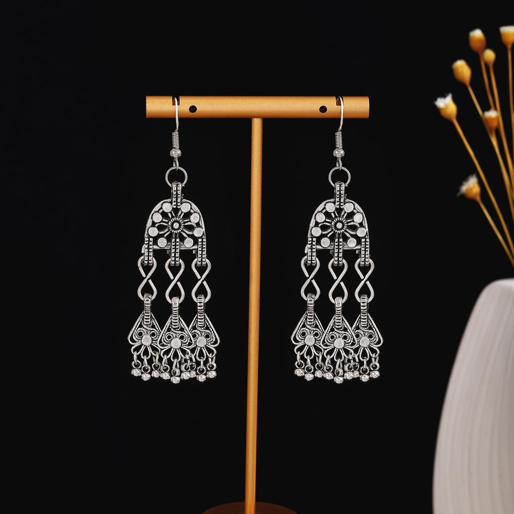 Ethnic Style Vacation Style Geometric Round Personalized Earrings, Retro Alloy Long Fringed Bell Pendant Ears