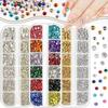 12-Grid Nail Art Decoration Set: Glass Flat Rhinestones, AB Rhinestones, Mini Steel Beads, Half Pearls