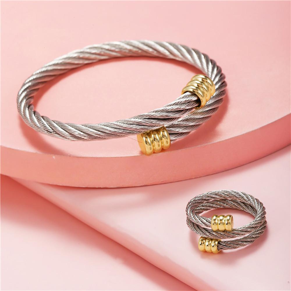 Stainless Steel Geometric Couple Bracelets And Rings Set For Gift Travel Souvenir