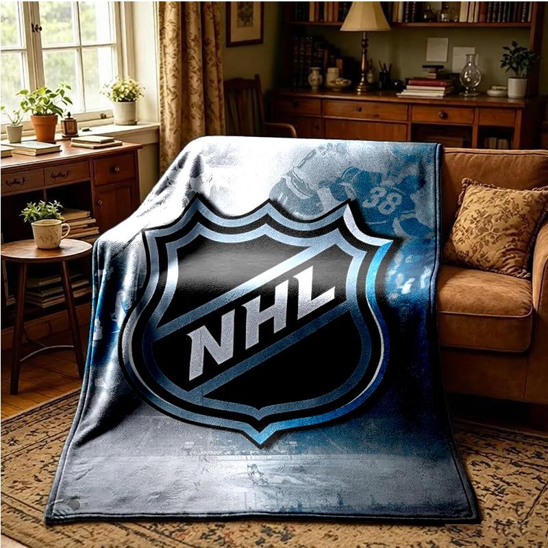 Nhl Hockey League Emblem Throws Blanket Flannel Blankets Plush for Couch Bed Gifts for Men Women Travel picnic blanket Christmas fan gifts