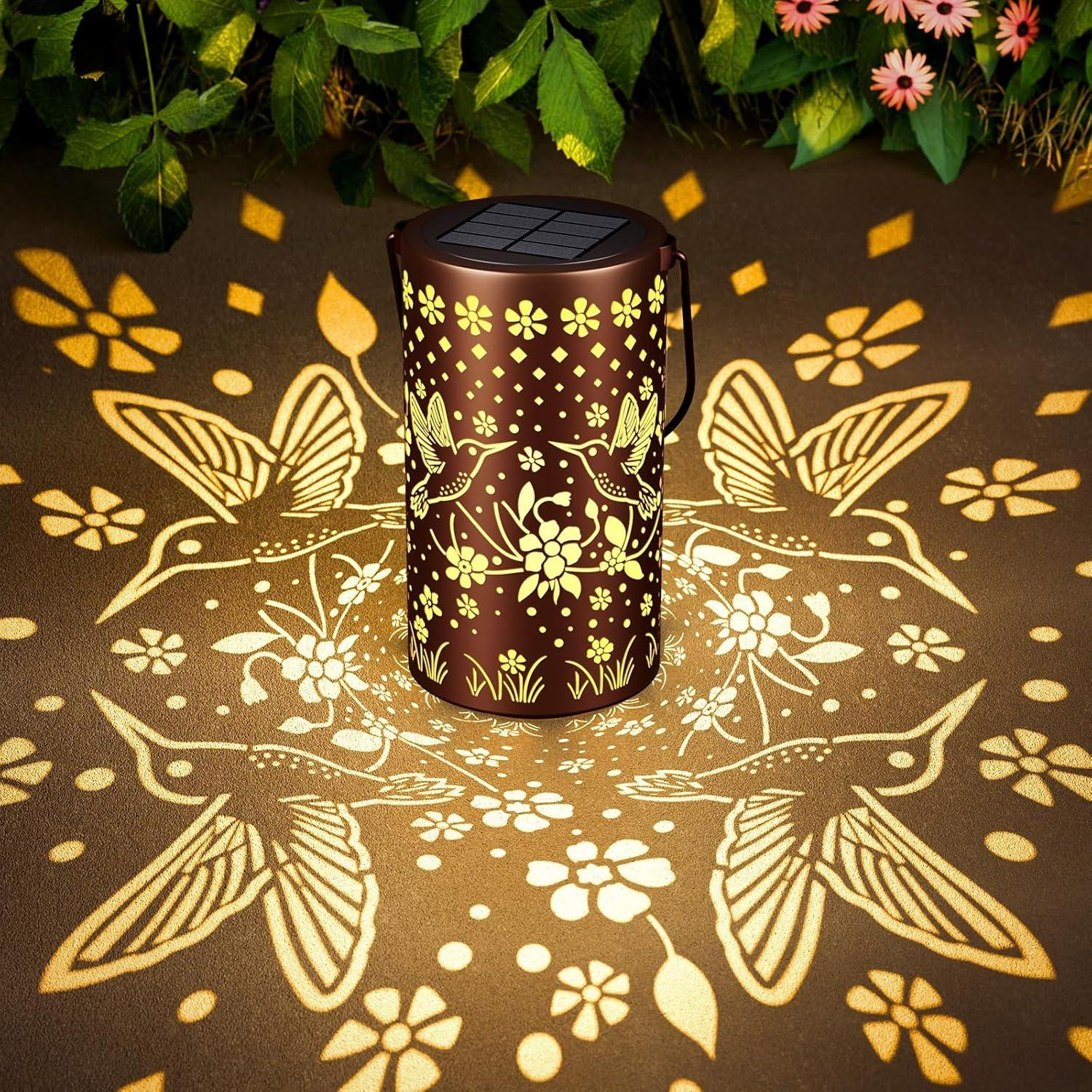 

Hummingbird Solar Lanterns Outdoor Waterproof: Mothers Day Gifts for Women Mom Grandma - Decorative Hanging Metal Lanterns for Patio Yard Pathway T6