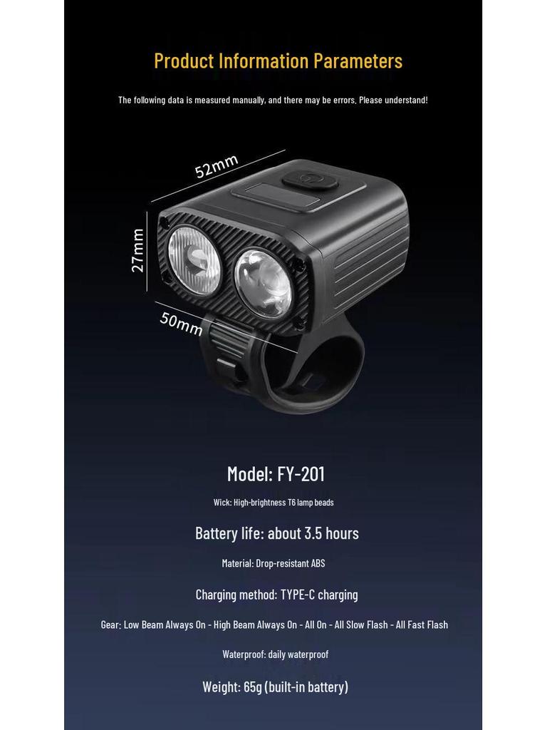 Rechargeable High Lumen Mini Bicycle Headlight for Night Riding