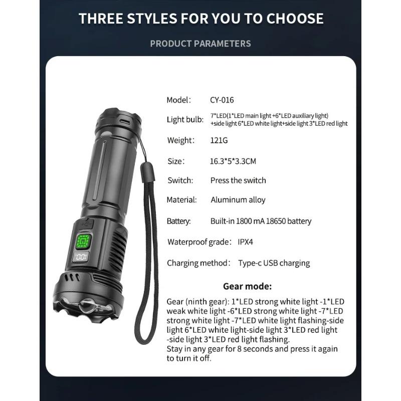 Super Jasna 7-LEDowa Latarnia Kempingowa, Ładowana przez USB-C, Przenośna Wodoodporna Latarka na Zewnątrz, do Sytuacji Awaryjnych, Wędrówek, Wędkarstwa, Awarii Zasilania, Sprzęt Przetrwania