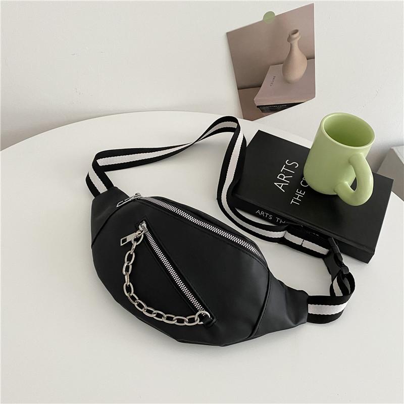 

Уличная трендовая сумка на плечо, простая нагрудная сумка с полосатым ремнем, поясная сумка на молнии с цепочкой, легкая сумка через плечо с широким ремешком чёрный